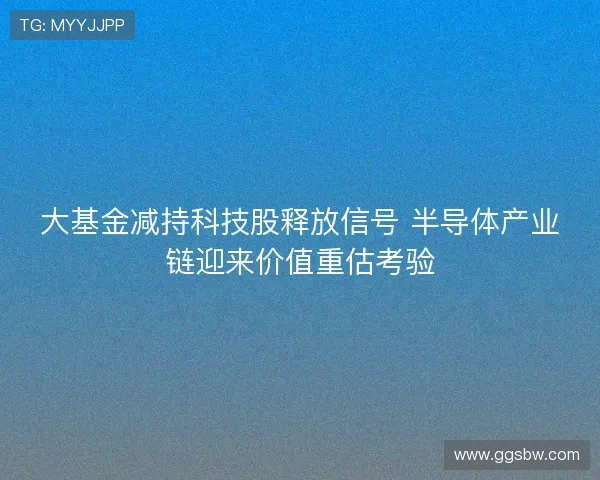 大基金减持科技股释放信号 半导体产业链迎来价值重估考验 大基金减持科技股释放信号 半导体产业链迎来价值重估考验